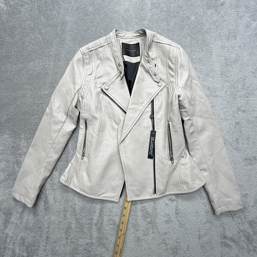 BLANKNYC Jacket Womens XS Gray Biker Polyurethane Lined Peplum Full Zip